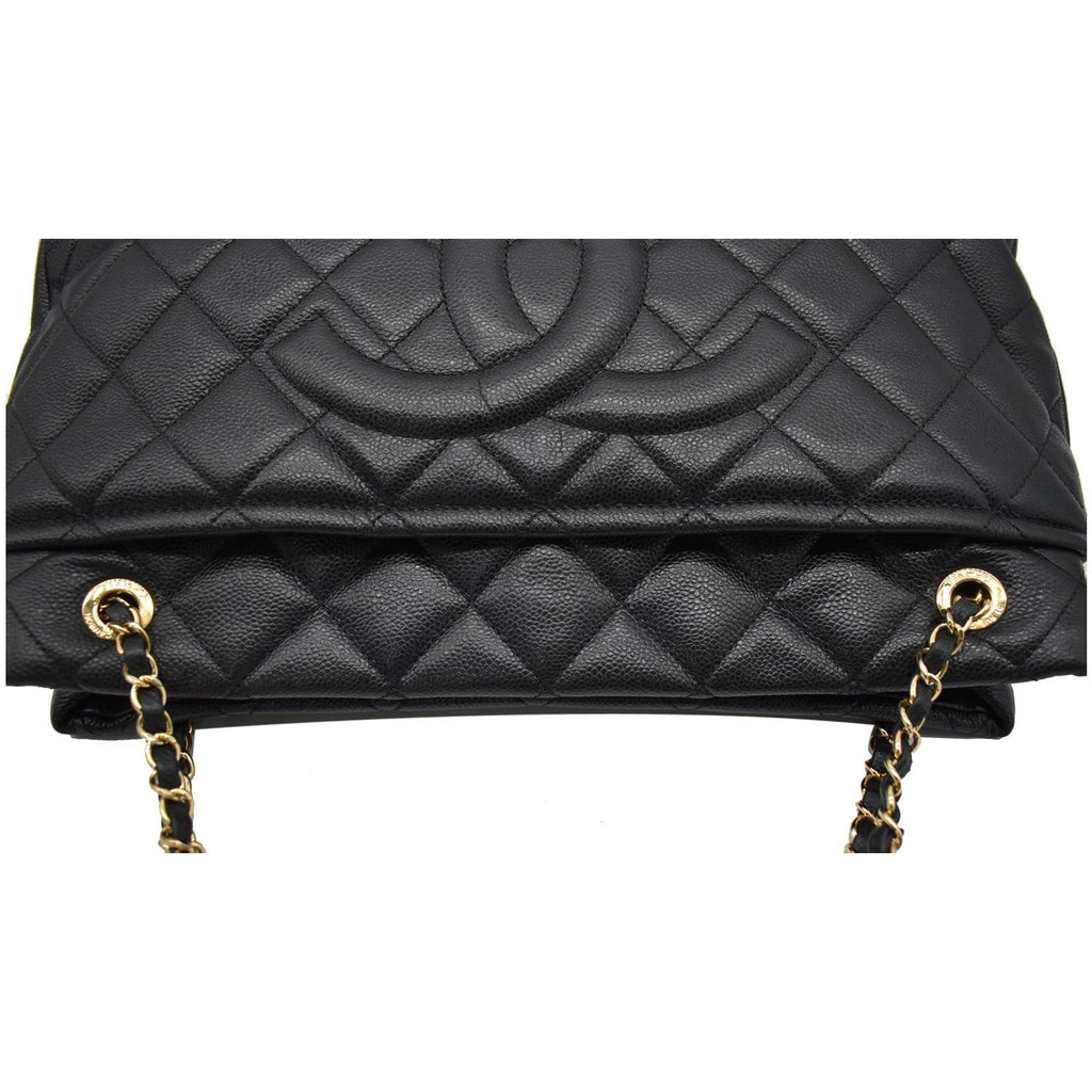Chanel Timeless CC Soft Quilted Caviar Leather Shopping Tote Bag Black