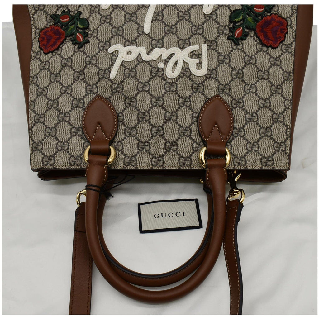 GUCCI Blind for Love Gucci Supreme Canvas Top Handle Crossbody Bag Maple Brown 453704