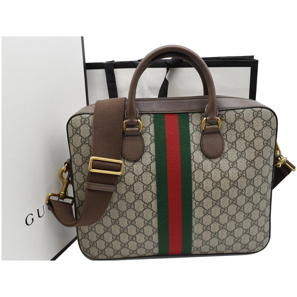 GUCCI Ophidia Soft Gucci Supreme Canvas Leather Briefcase Shoulder Bag Beige 574793