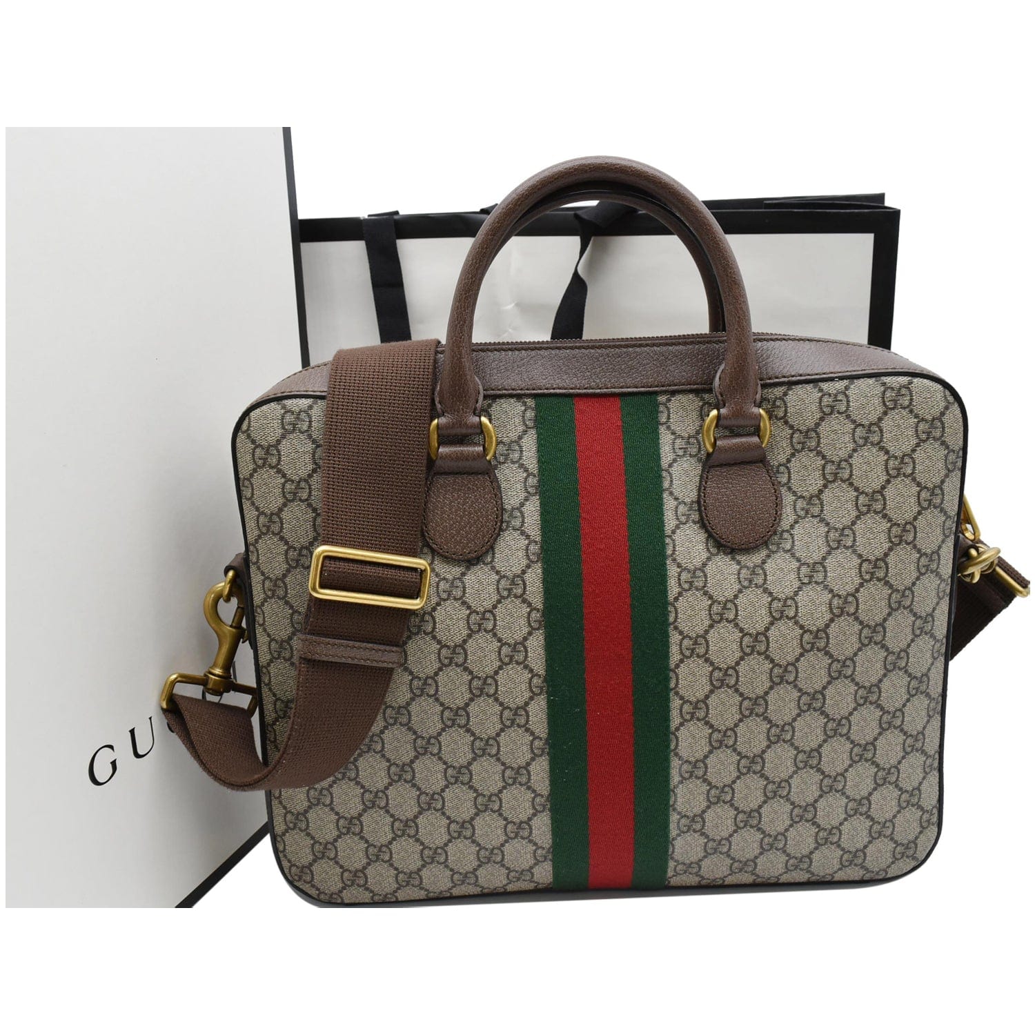 GUCCI Ophidia Soft Gucci Supreme Canvas Leather Briefcase Shoulder Bag Beige 574793
