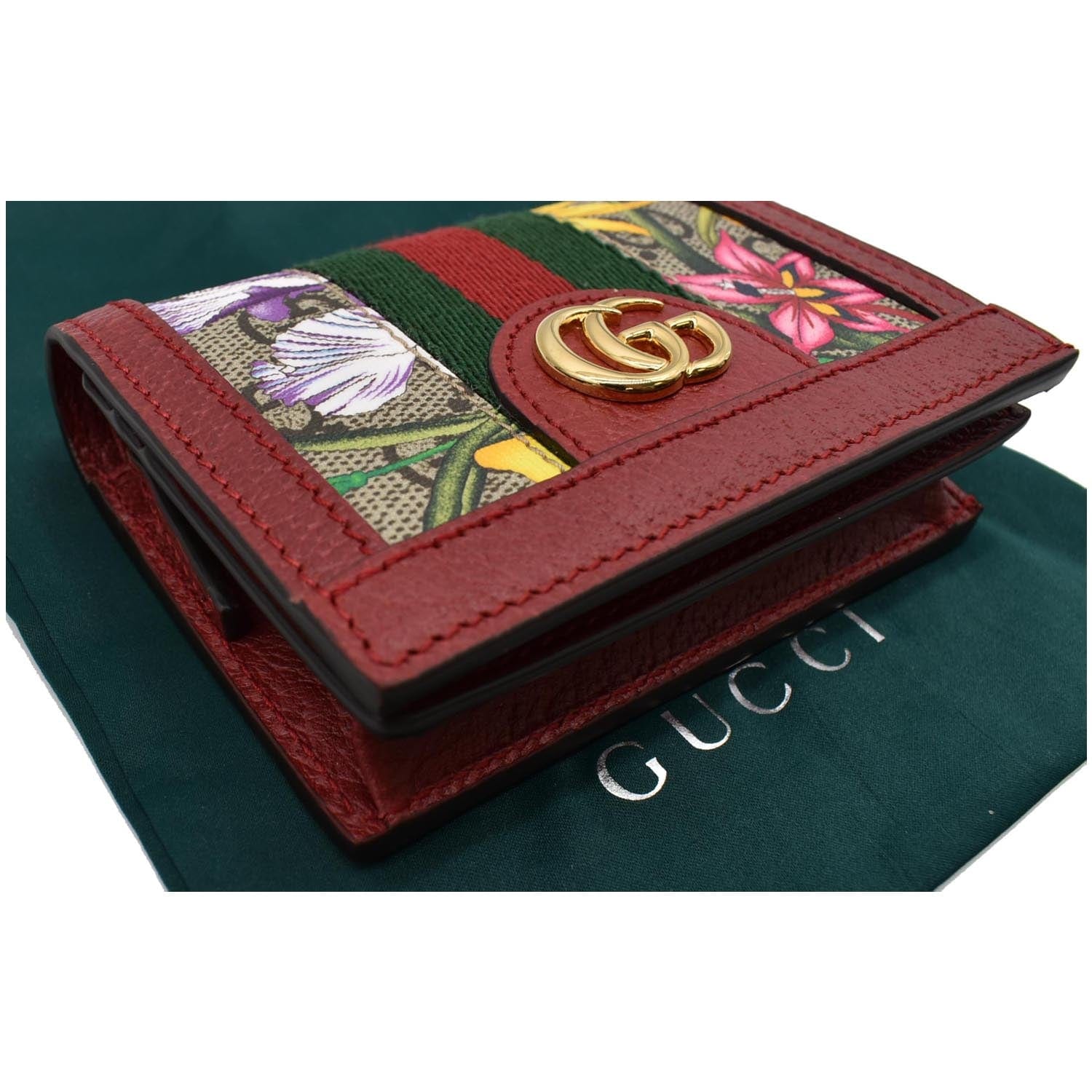 GUCCI Ophidia Flora Gucci Supreme Canvas Card Case Wallet Red 523155