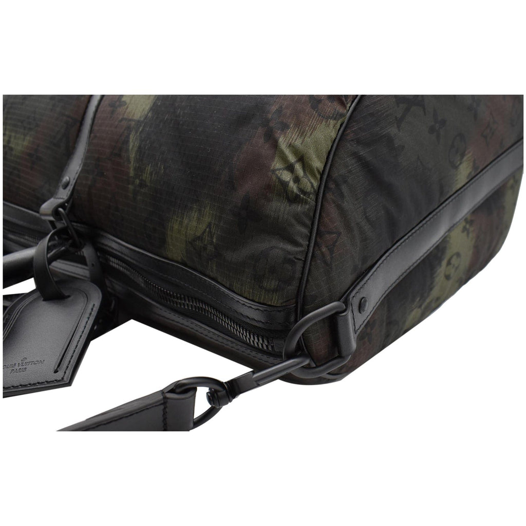 LOUIS VUITTON Keepall 50 Bandouliere Camouflage Nylon Monogram Travel Bag Black