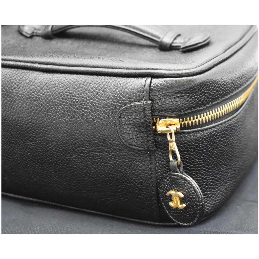 Chanel  Vanity Case Leather Chain Cosmetic Bag Black
