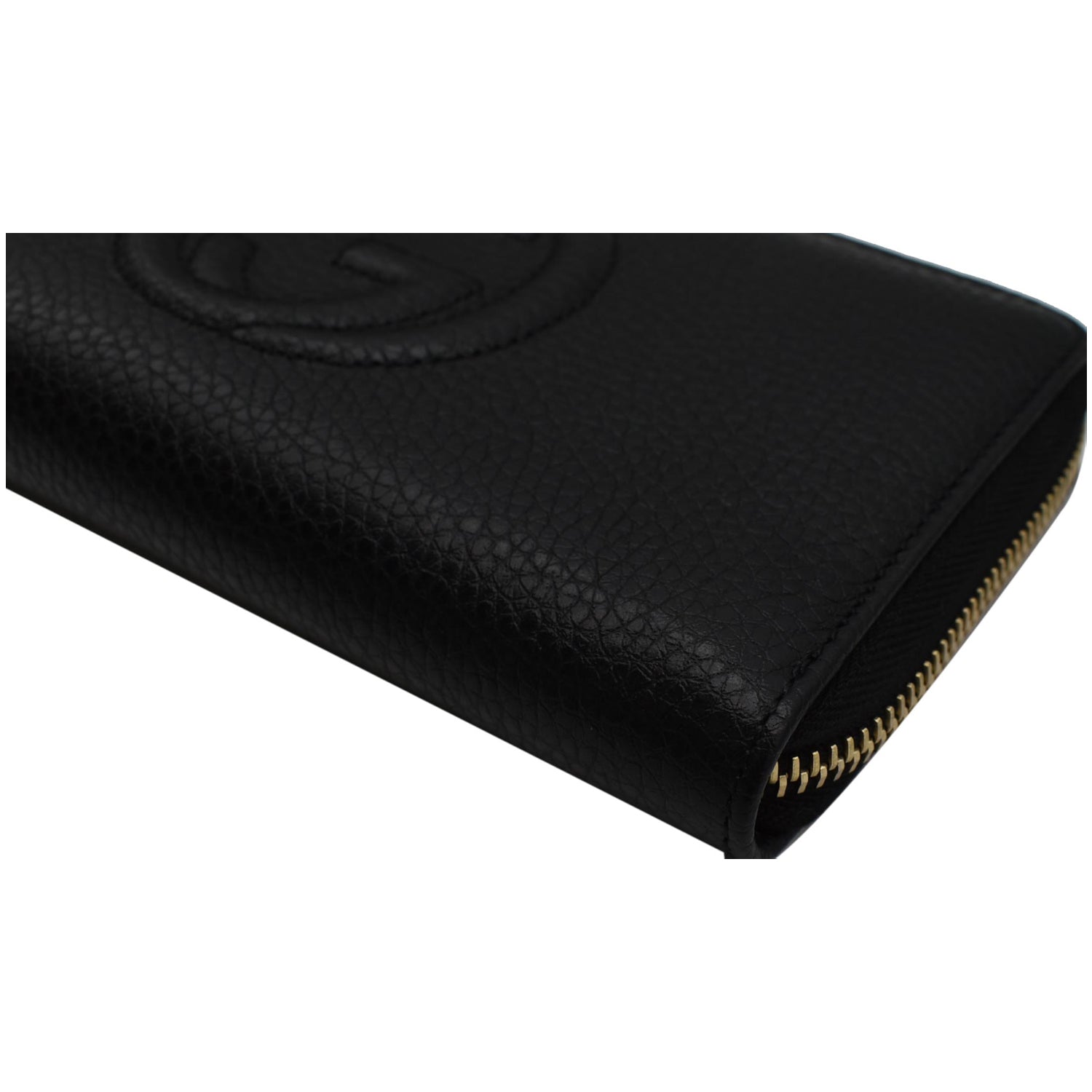 GUCCI Soho Zip Around Pebbled  Leather Wallet Black 598187