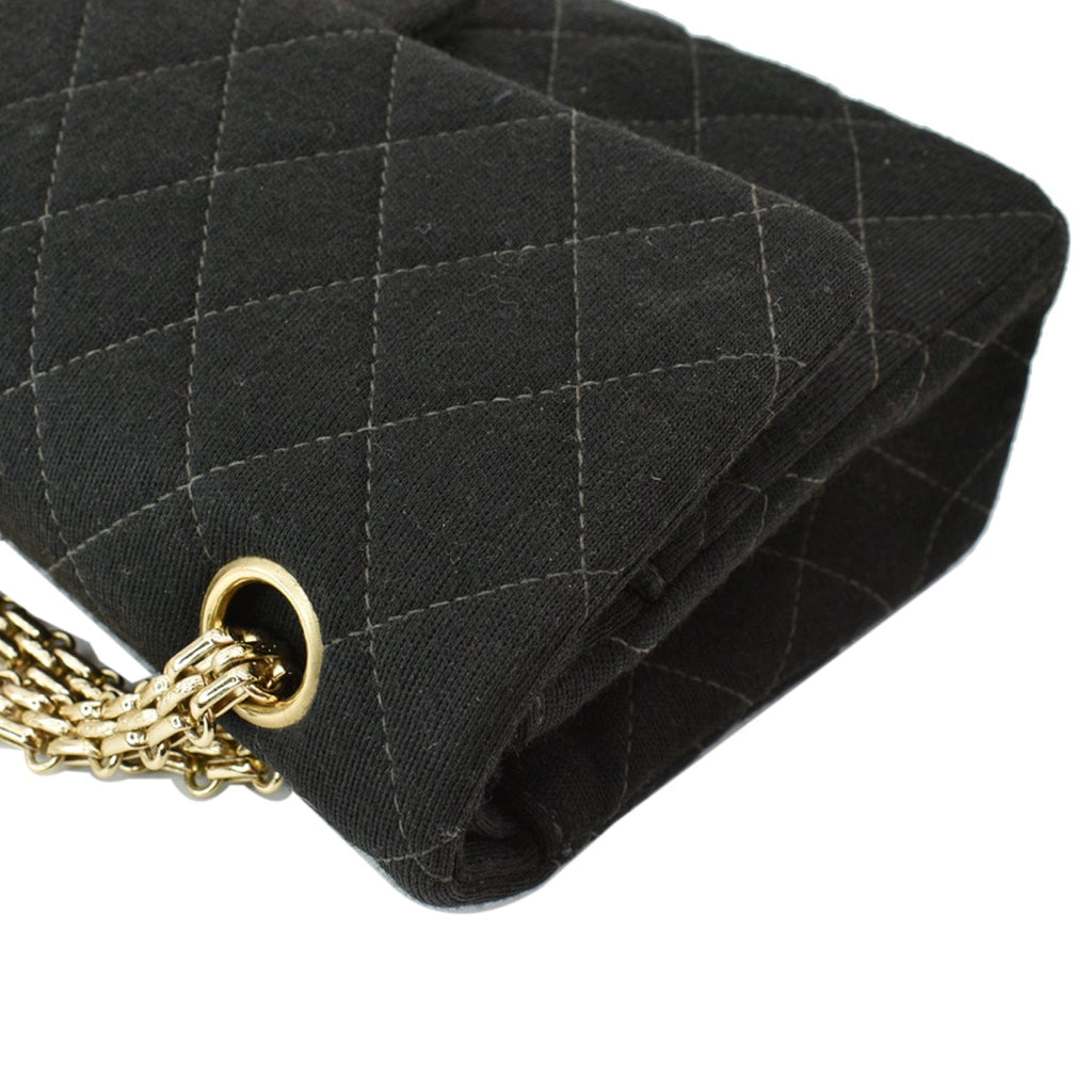 Chanel Classic Flap Jersey Fabric Shoulder Bag Black
