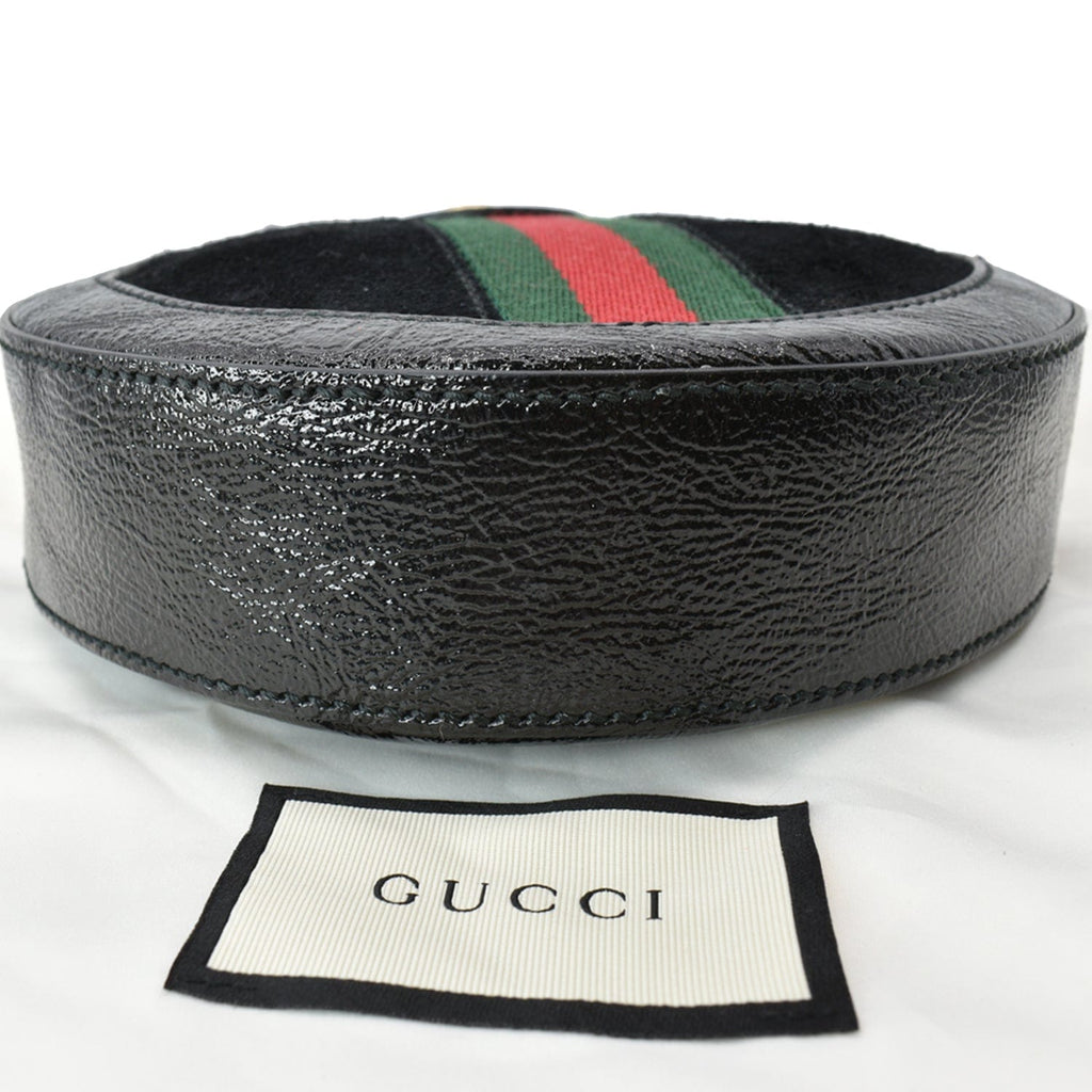 GUCCI Ophidia Mini Gucci Round Web Leather Crossbody Bag Black 550618