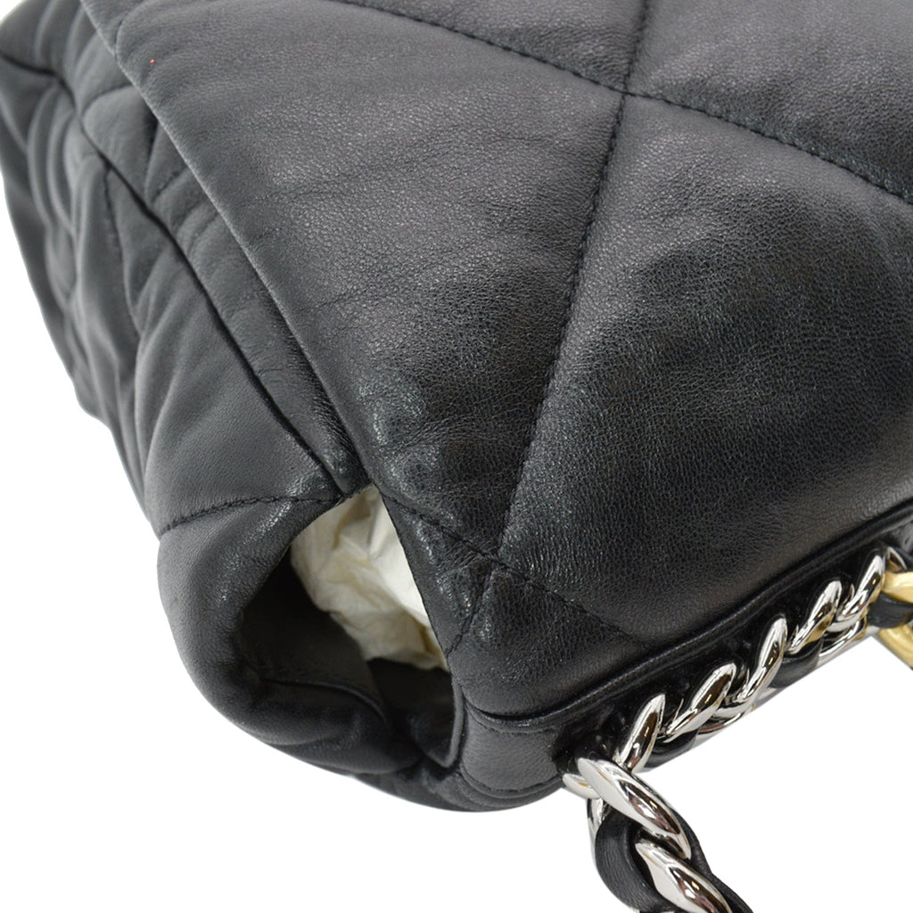 Chanel 19 Large Flap Quilted  Leather Shoulder Bag Black