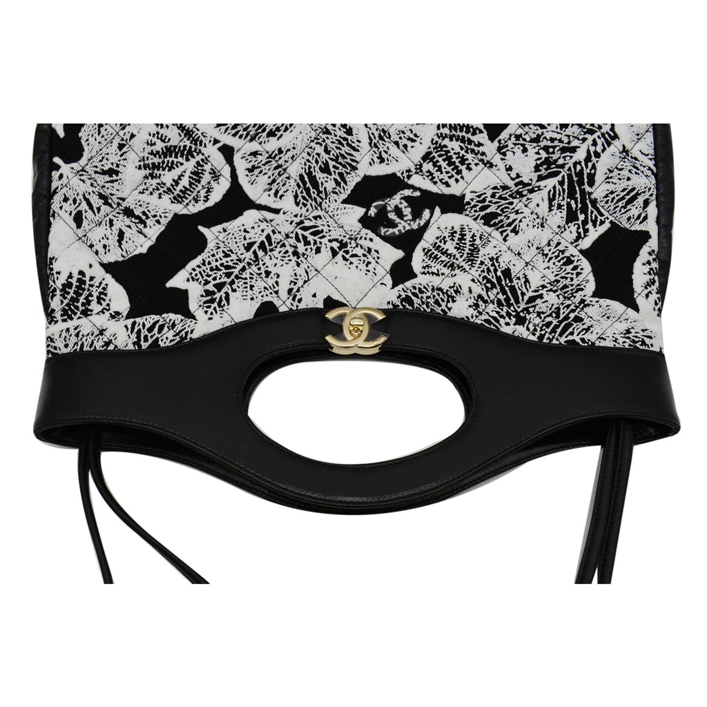 Chanel 31 Printed Cotton Leather Shopping Shoulder Bag Black