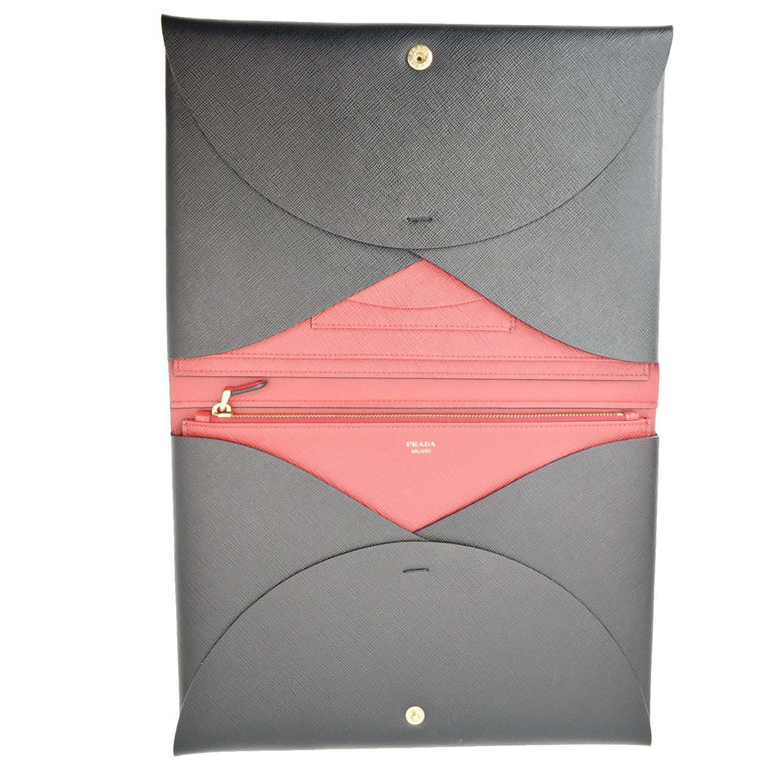 PRADA Document Holder Saffiano Leather Pouch Black