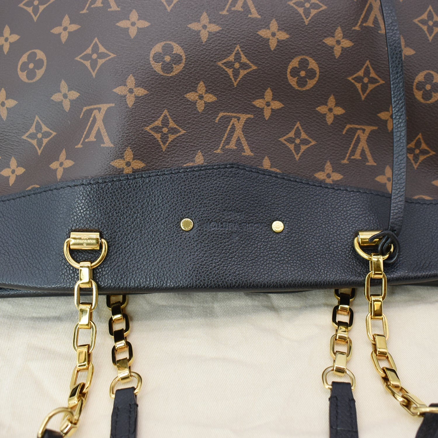 LOUIS VUITTON Pallas Chain Monogram Canvas Shopper Bag Brown