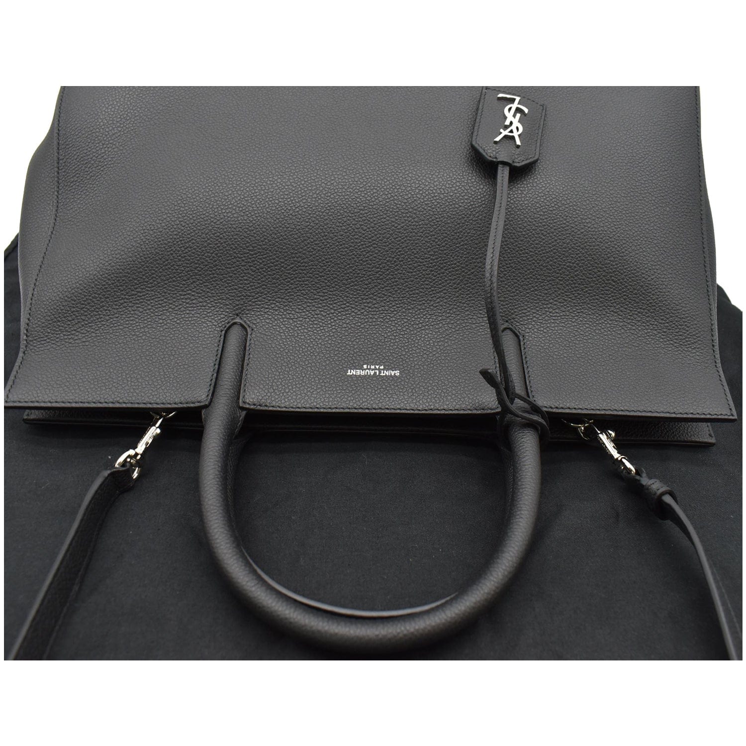 YVES SAINT LAURENT Cabas Rive Gauche Leather Tote Bag Black