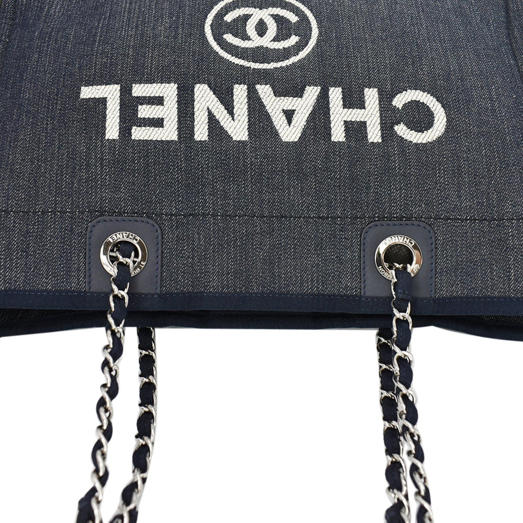 Chanel Deauville Medium Denim Leather Tote Bag Dark Blue