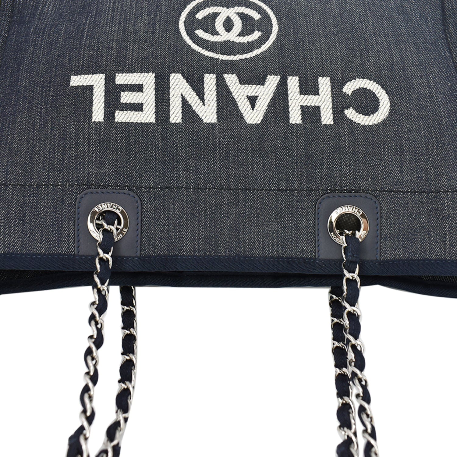 Chanel Deauville Medium Denim Leather Tote Bag Dark Blue
