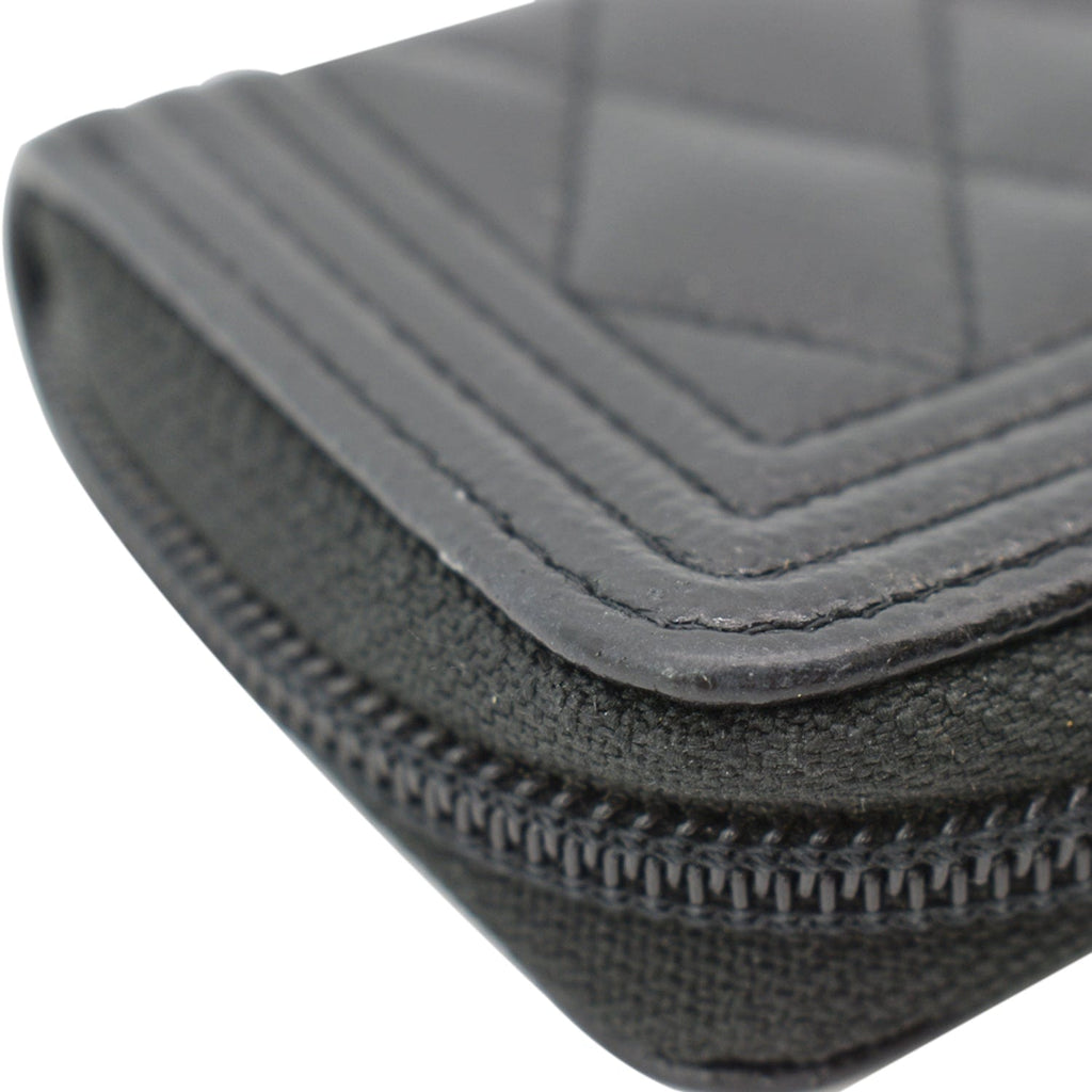 Chanel Boy Small Zipped Quilted Caviar Coin Purse Wallet Black