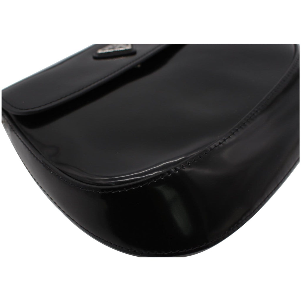 PRADA Cleo Brushed Leather Shoulder Bag Black