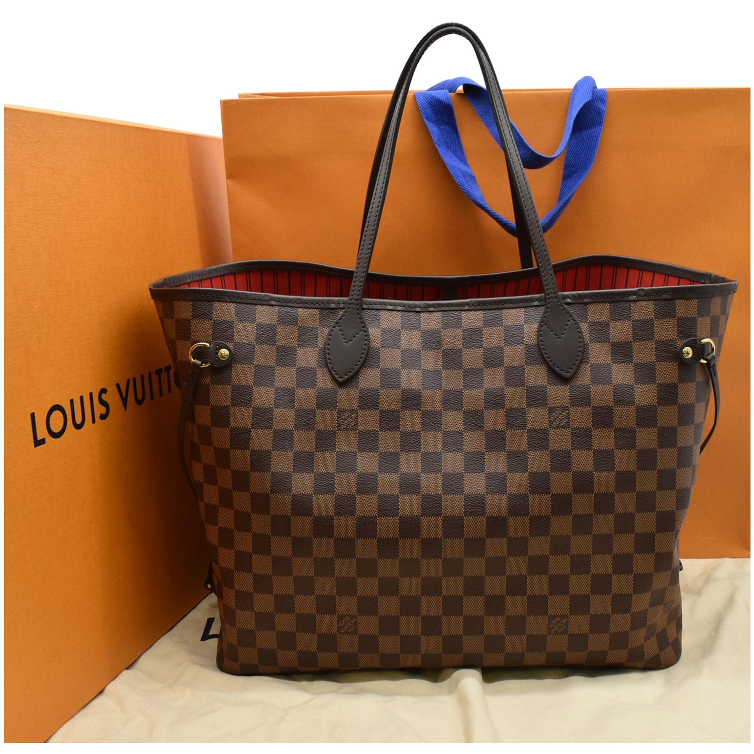 LOUIS VUITTON Neverfull GM Damier Ebene Tote Shoulder Bag Brown
