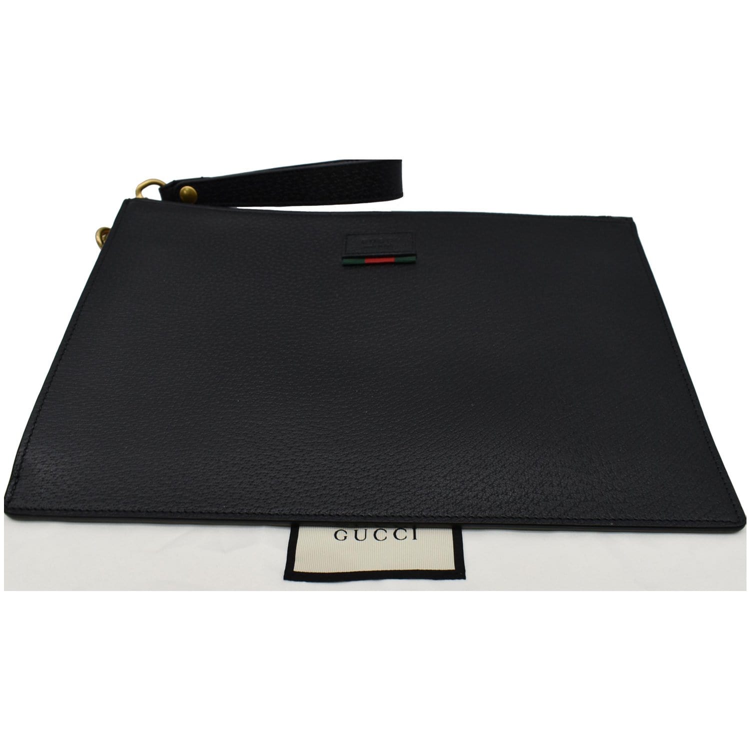 GUCCI Agora Web Leather Pouch Clutch Bag Black 428758