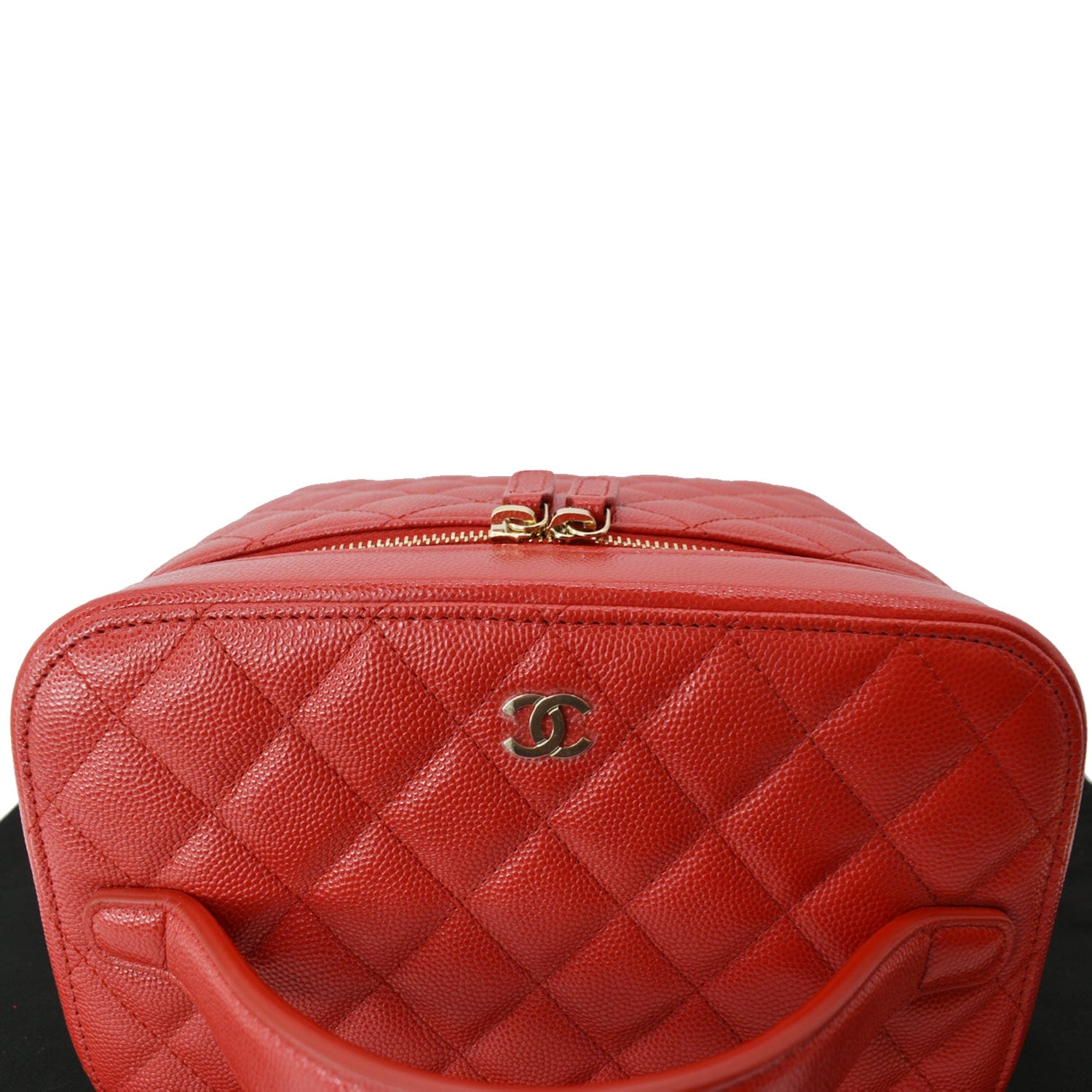 Chanel Caviar Leather Quilted Large Cosmetic Vanity Pouch Red