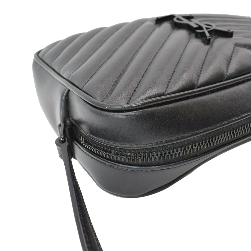 YVES SAINT LAURENT Lou Chevron Leather Camera Crossbody Bag Black