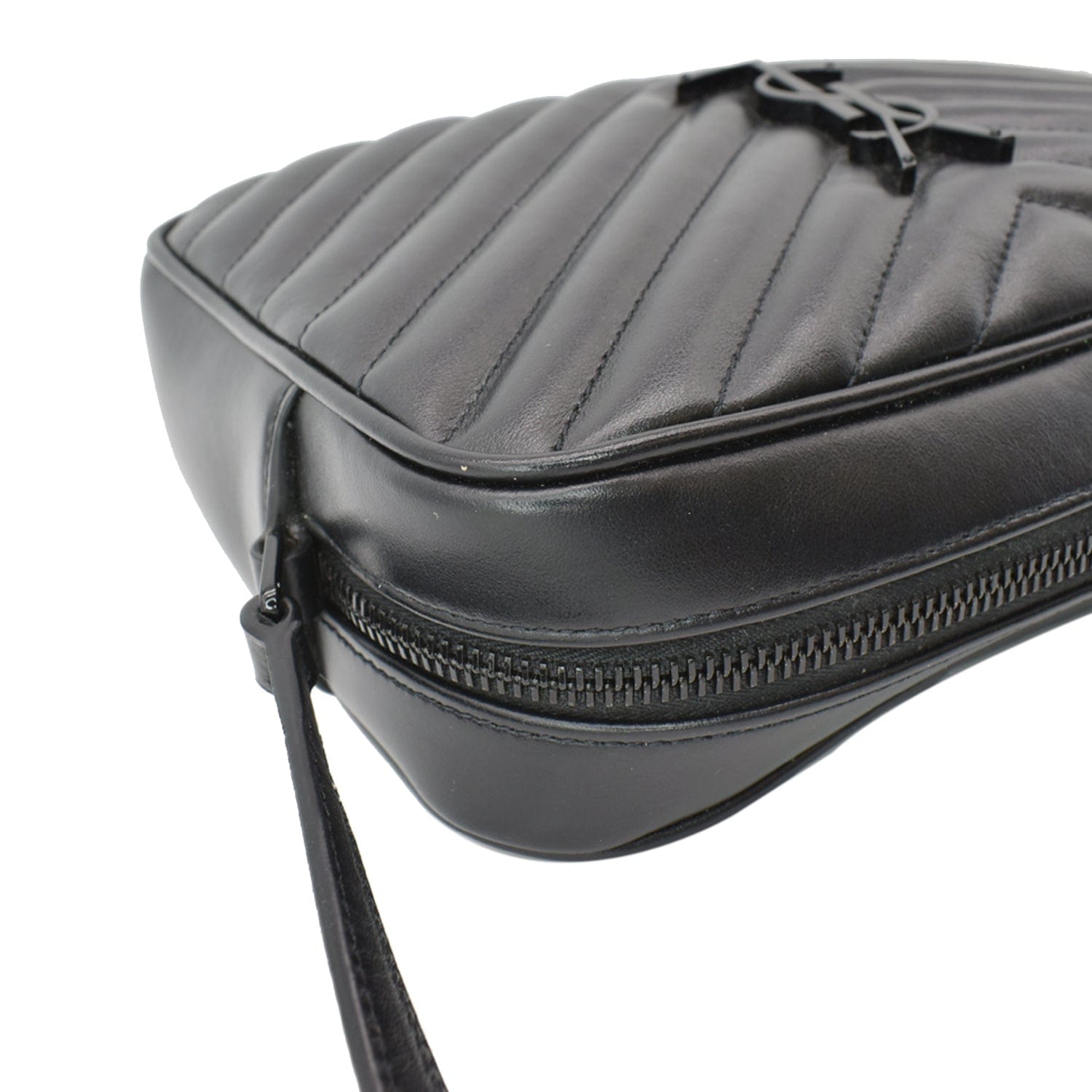 YVES SAINT LAURENT Lou Chevron Leather Camera Crossbody Bag Black
