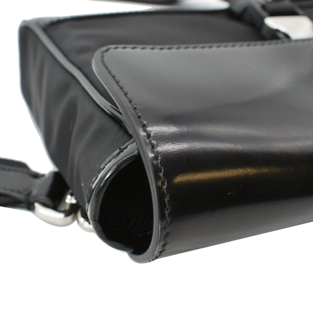 PRADA Re-Nylon Leather Shoulder Bag Black