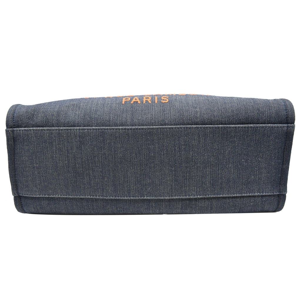 Chanel Deauville Large Denim Shopping Tote Bag Dark Blue