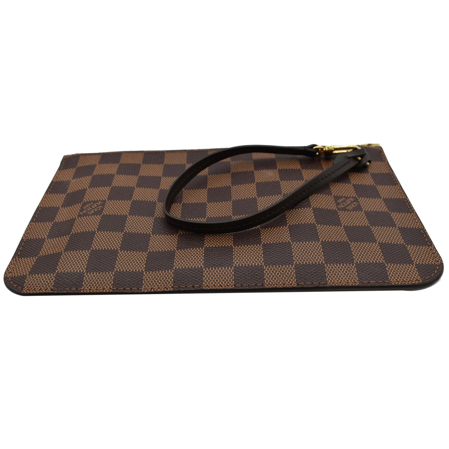 LOUIS VUITTON Neverfull MM Damier Ebene Pochette Wristlet Pouch Brown