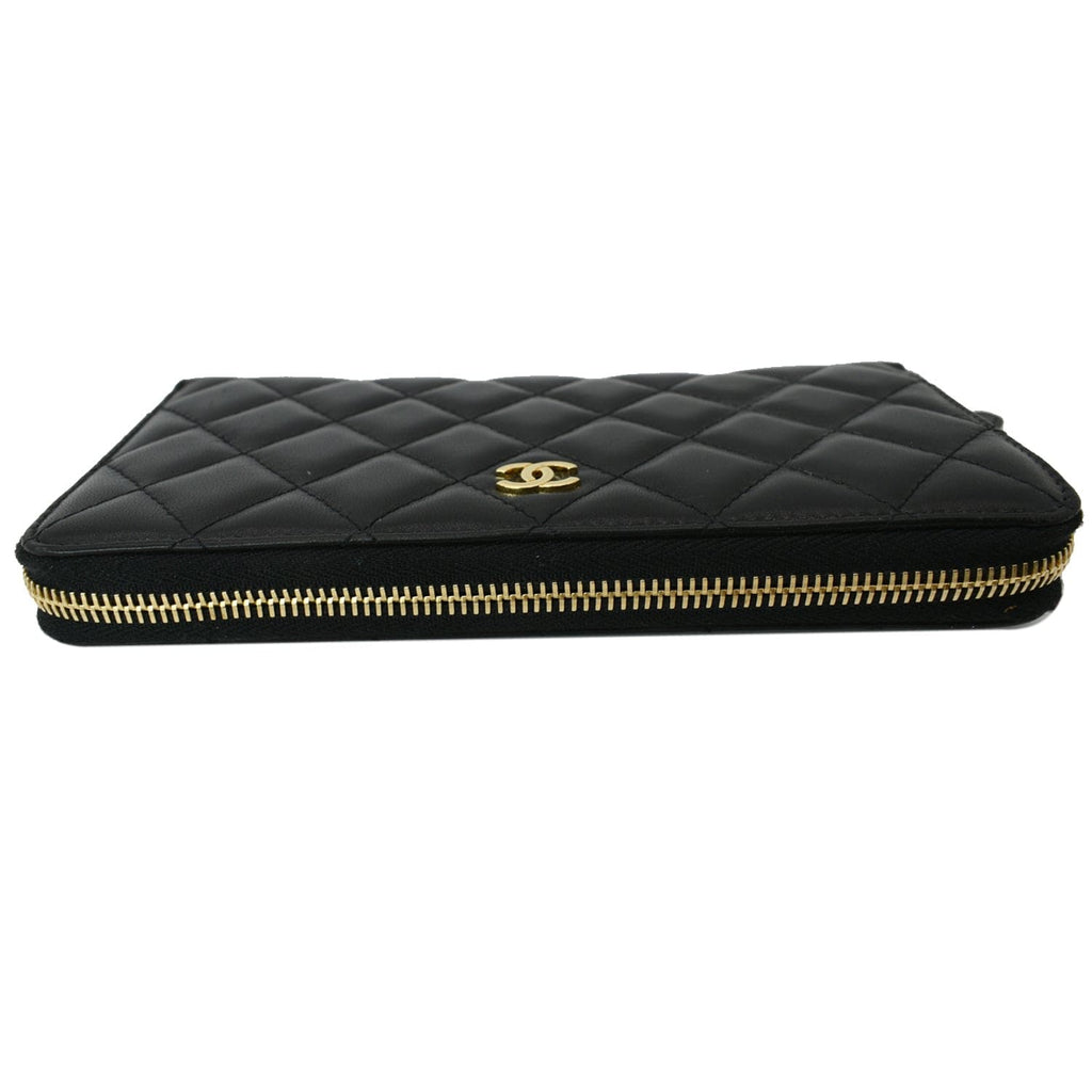 Chanel Quilted Leather Zip Around Wallet Black
