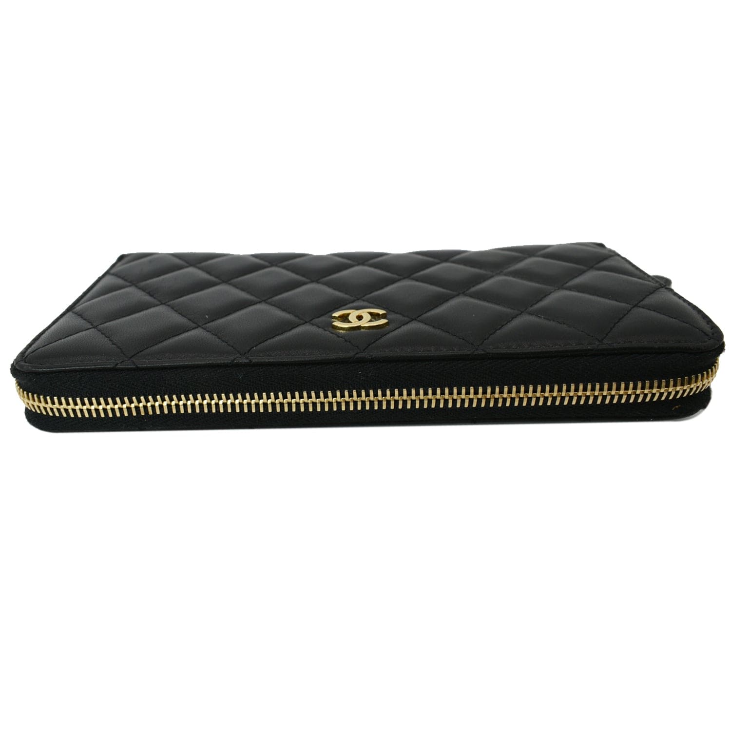 Chanel Quilted Leather Zip Around Wallet Black