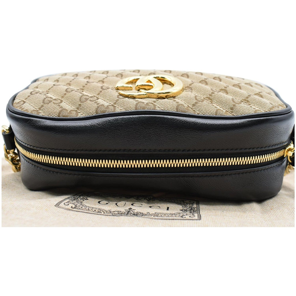 GUCCI Gucci Marmont Small Matelasse Canvas Leather Crossbody Bag Beige 447632