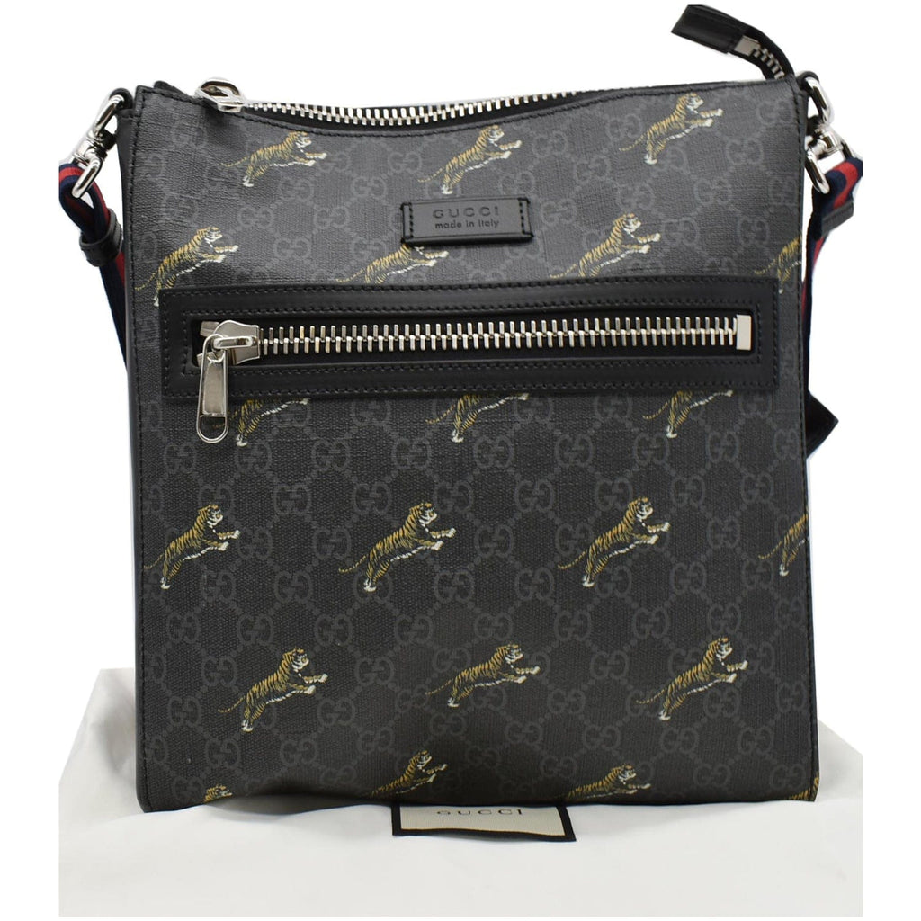 GUCCI Bestiary Tigers Gucci Supreme Square Messenger Bag Black 474137