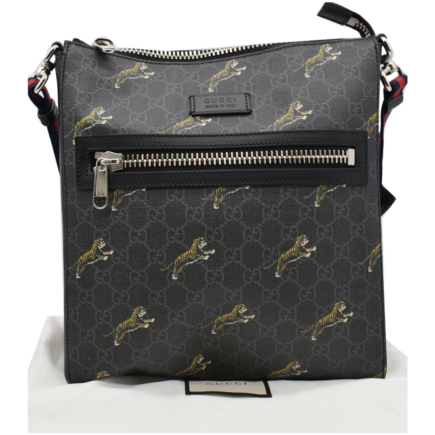 GUCCI Bestiary Tigers Gucci Supreme Square Messenger Bag Black 474137