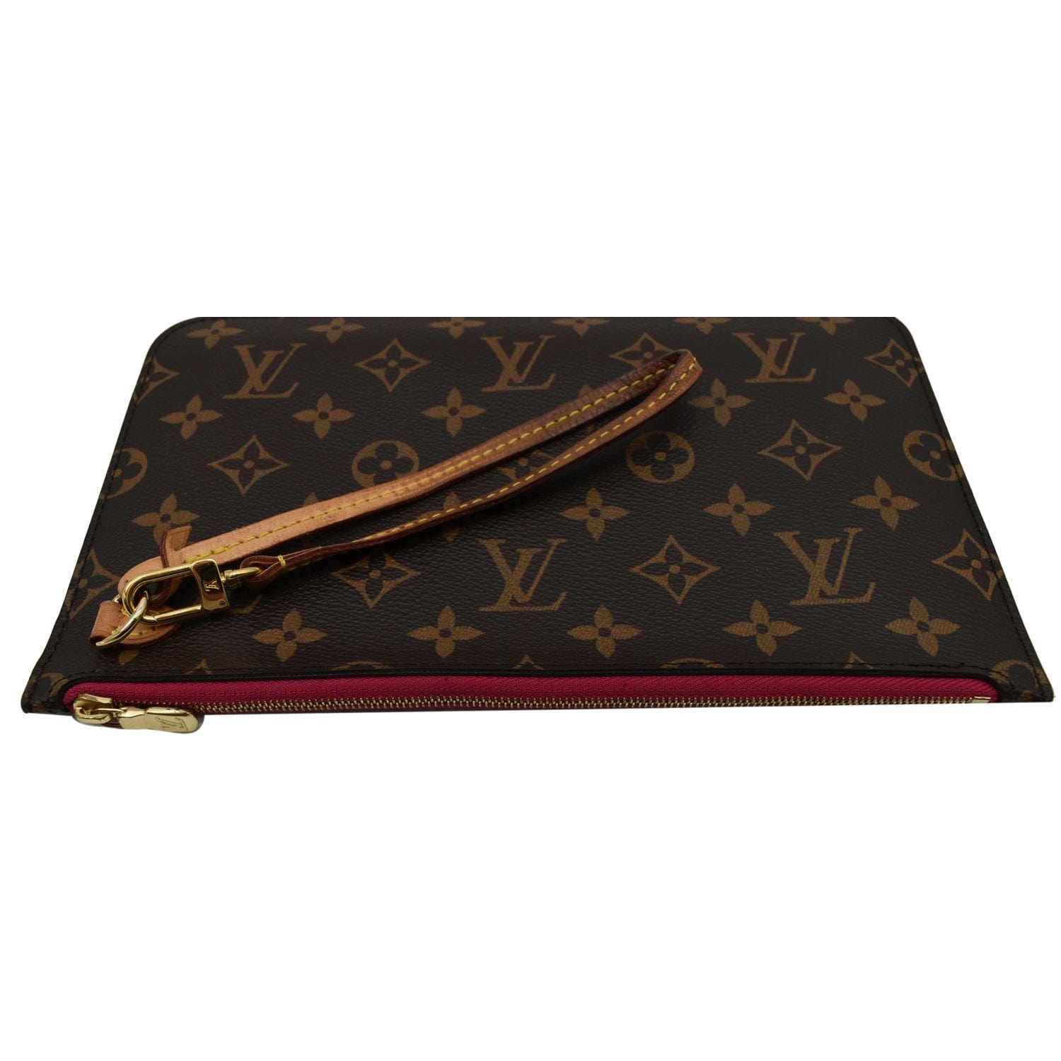LOUIS VUITTON Neverfull MM Monogram Canvas Pochette Wristlet Pouch Brown