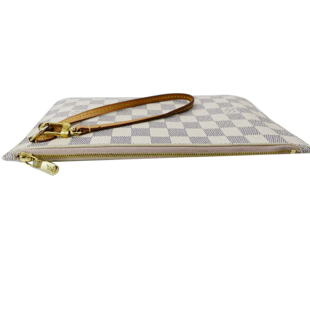 LOUIS VUITTON Neverfull MM Damier Azur Pochette Wristlet Pouch Rose Ballerine