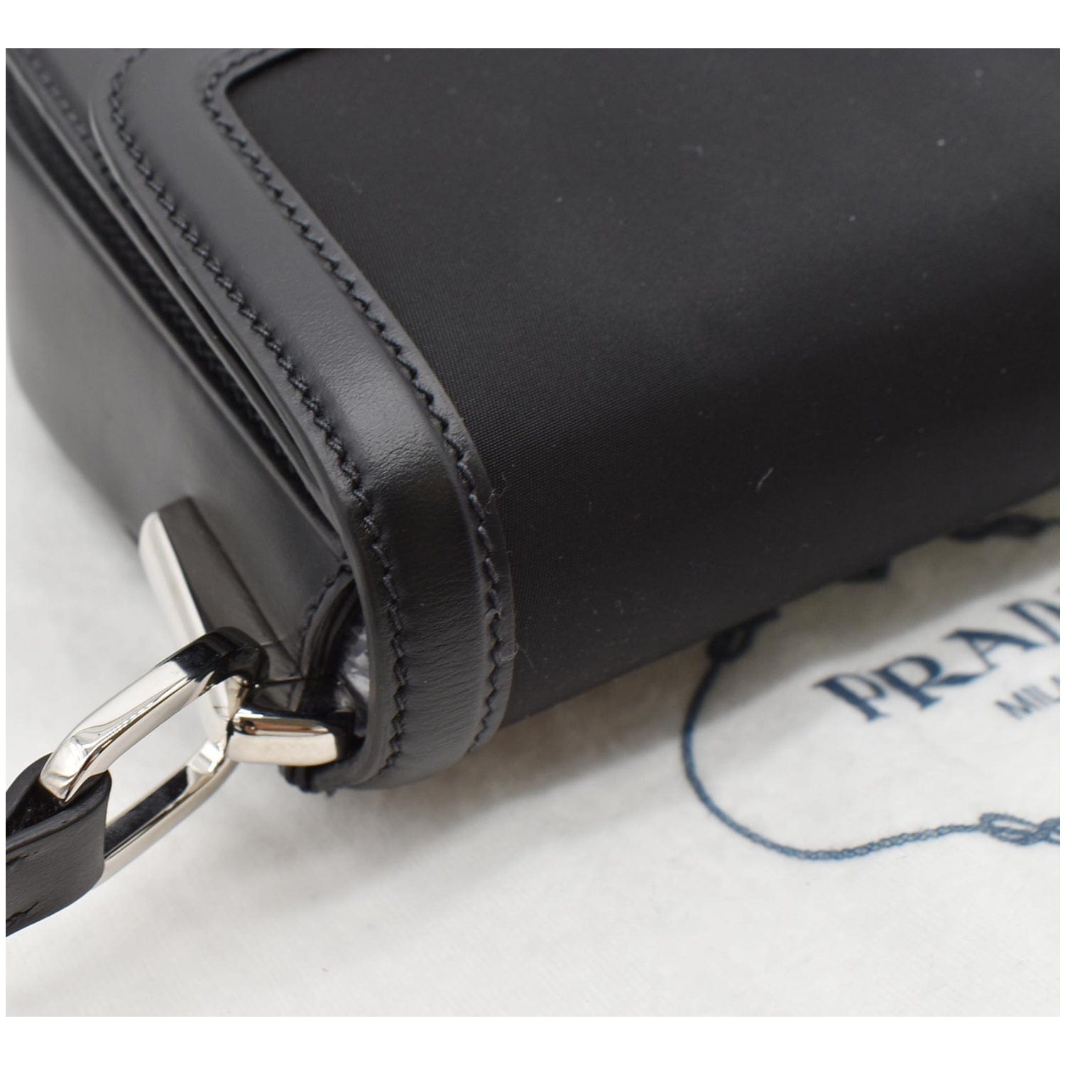PRADA Nylon Leather Shoulder Bag Black