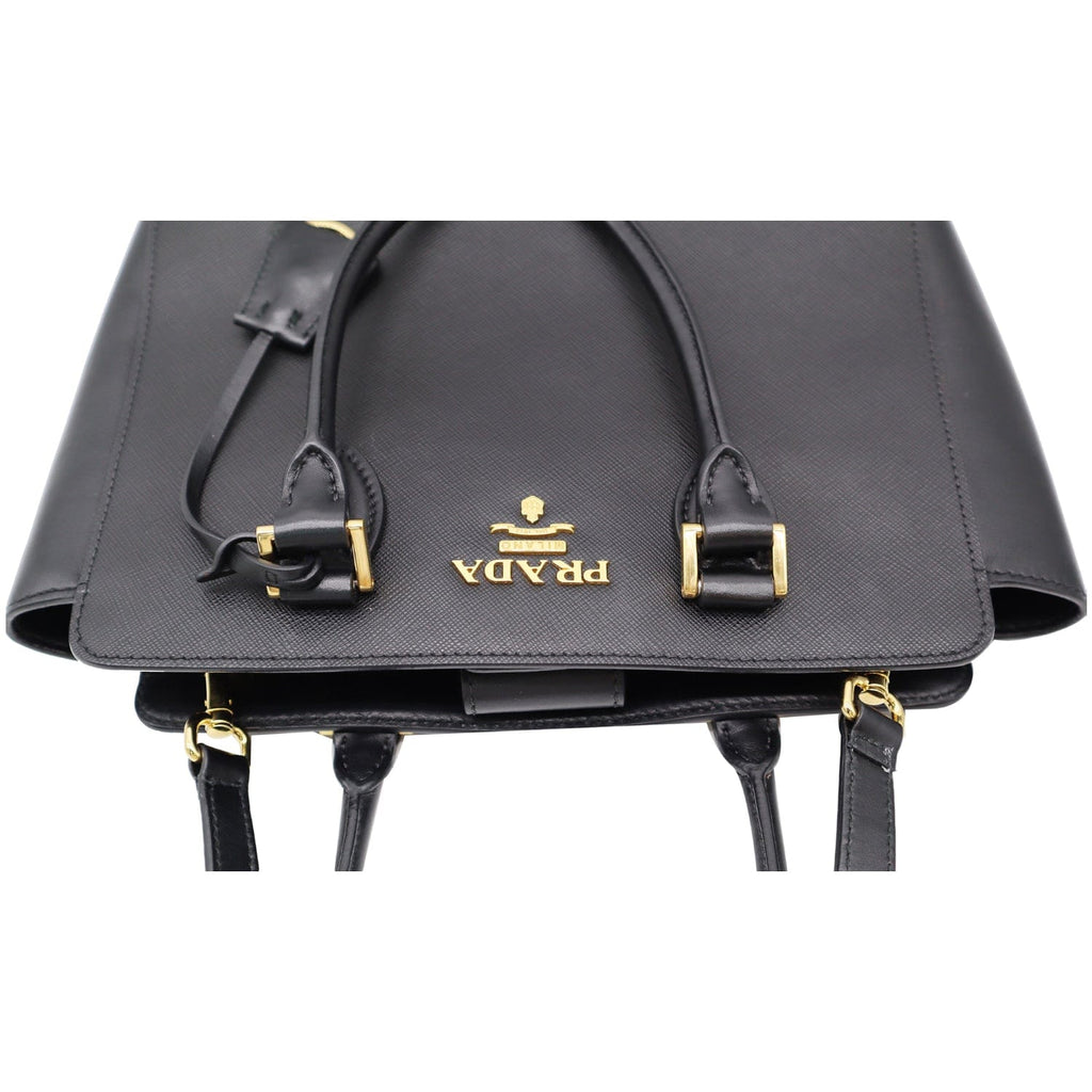PRADA Top Handle Saffiano Leather Tote Crossbody Bag Black