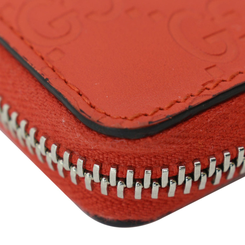 GUCCI Gucci Leather Zip Around Wallet Red 255452