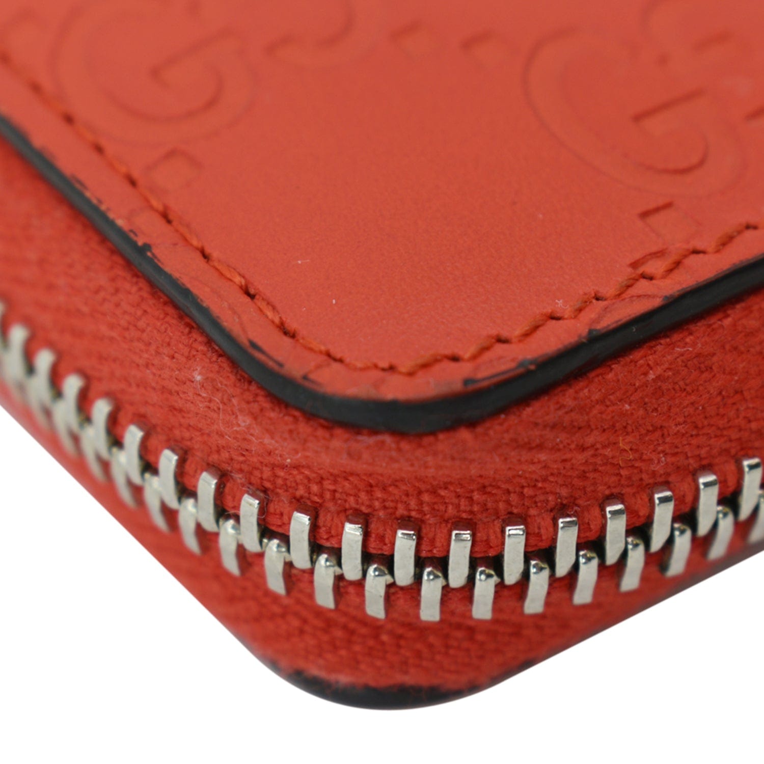 GUCCI Gucci Leather Zip Around Wallet Red 255452