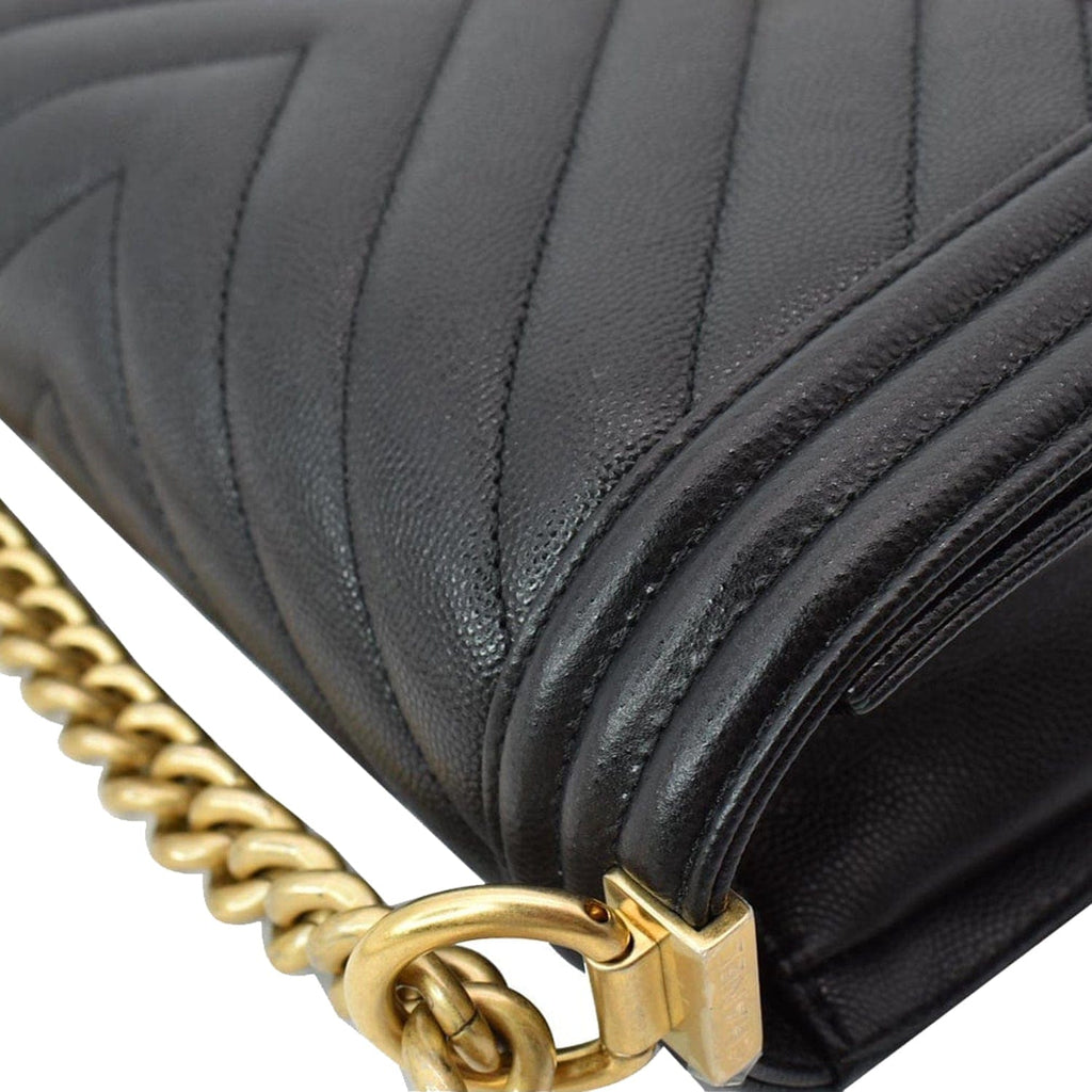 Chanel Medium Boy Flap Chevron Leather Shoulder Bag Black