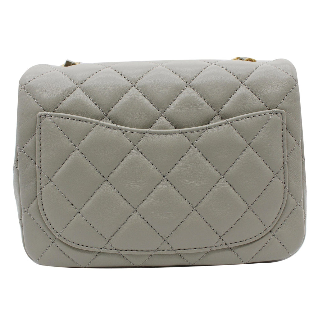 Chanel CC Pearl Crush Mini Flap Quilted  Leather Shoulder Bag Light Grey