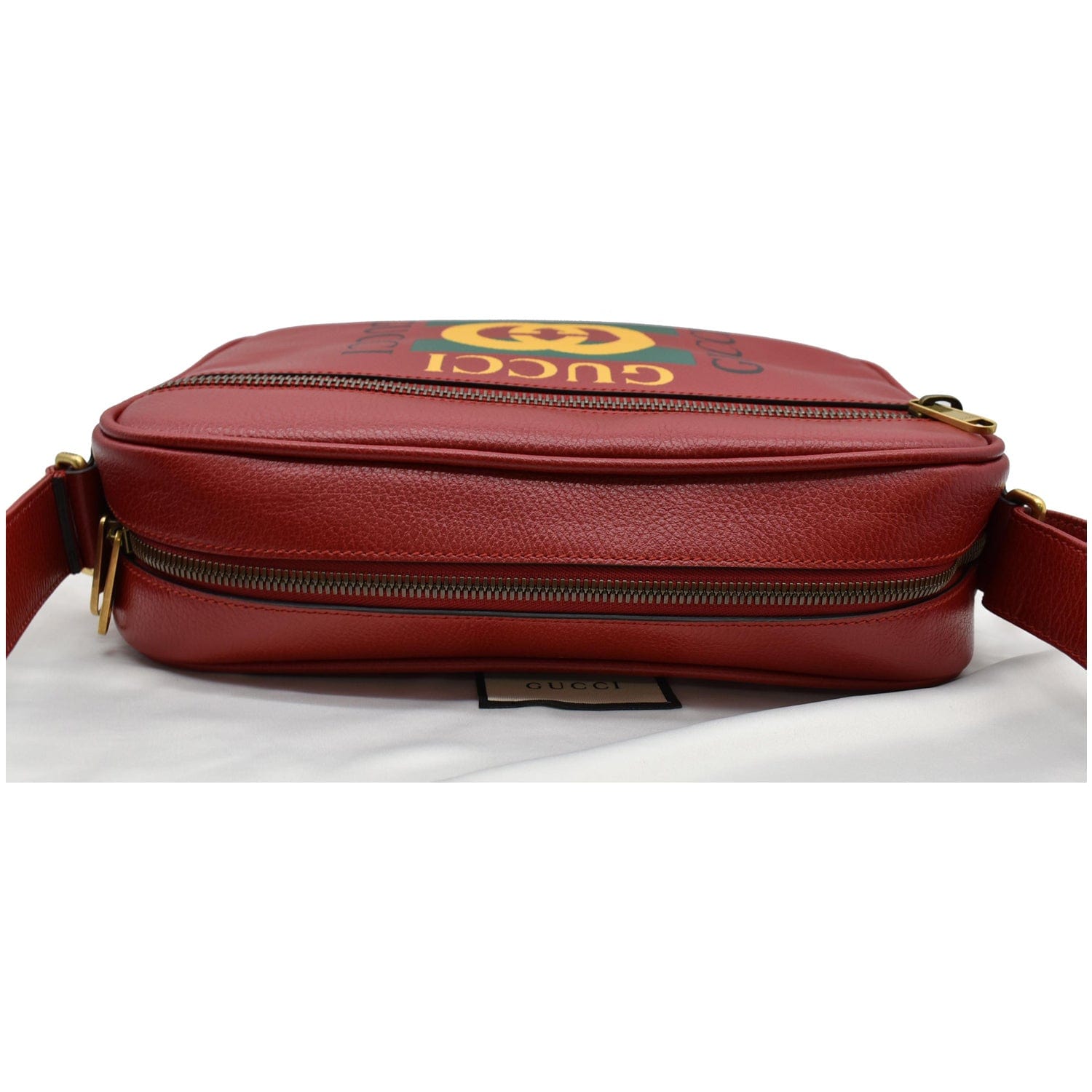 GUCCI Logo Pebbled Leather Shoulder Bag Hibiscus Red 523589