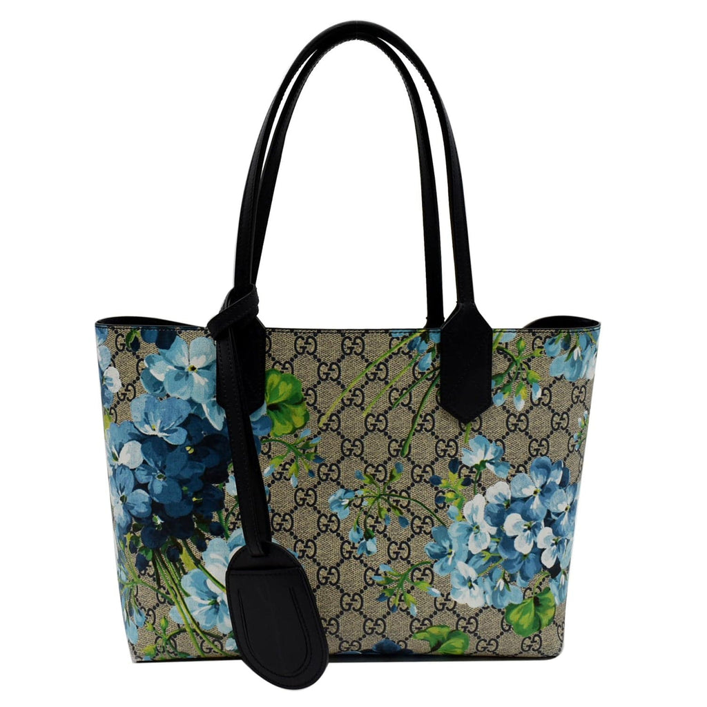 GUCCI Blooms Reversible Gucci Print Floral Supreme Tote Bag Blue 546323