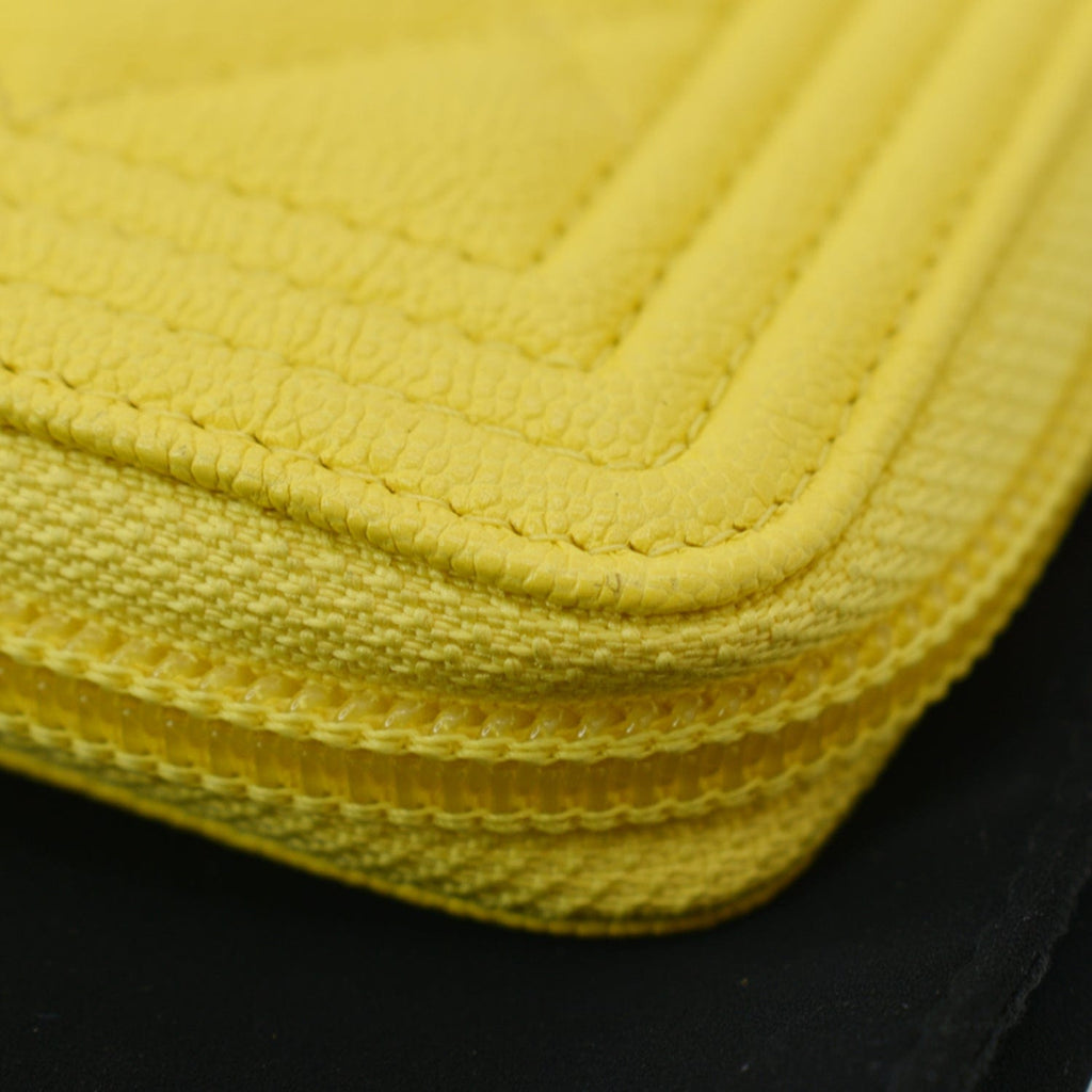 Chanel Boy Caviar Quilted Zip Around Wallet Yellow