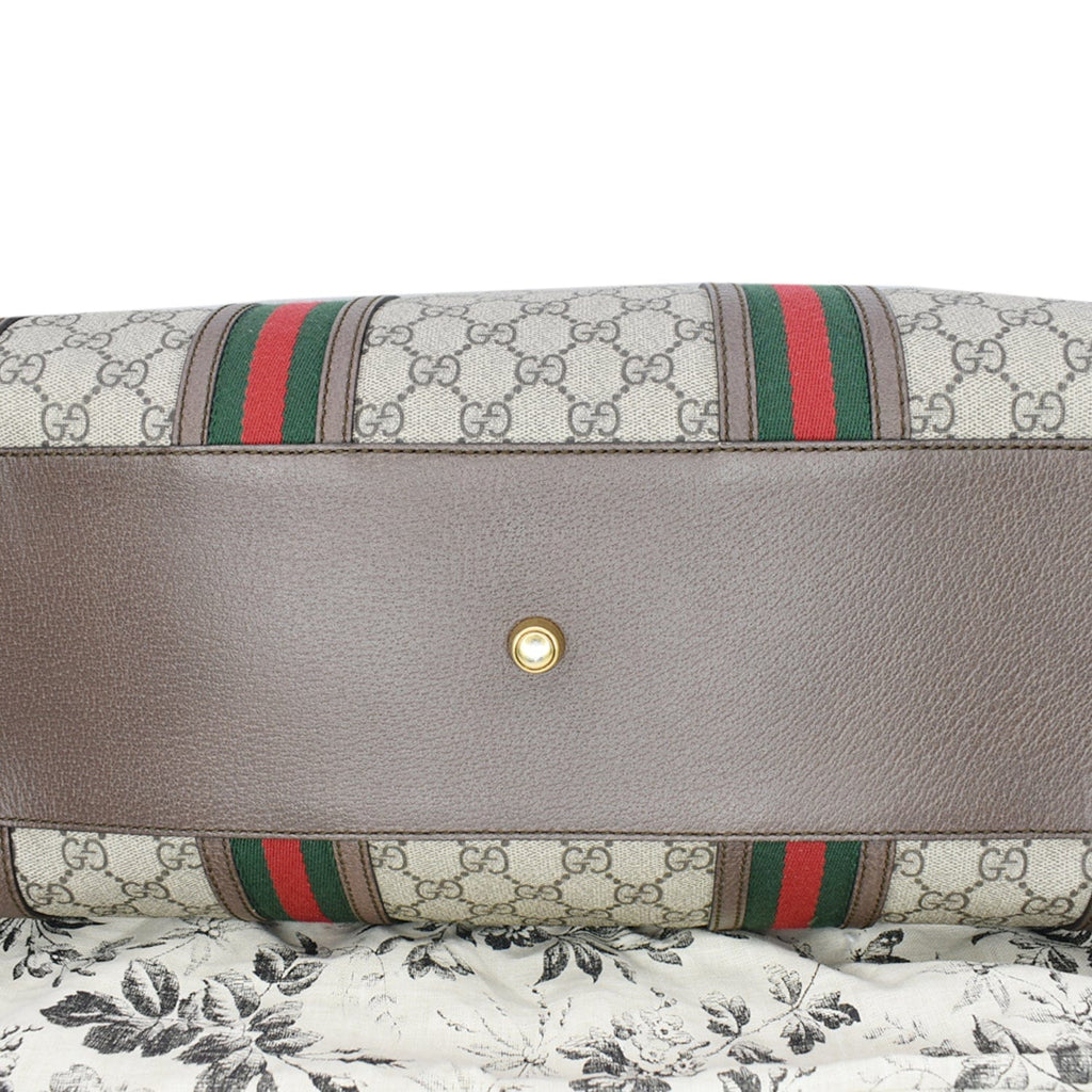 GUCCI Neo  Gucci Supreme Monogram Web Duffel Travel Bag Beige