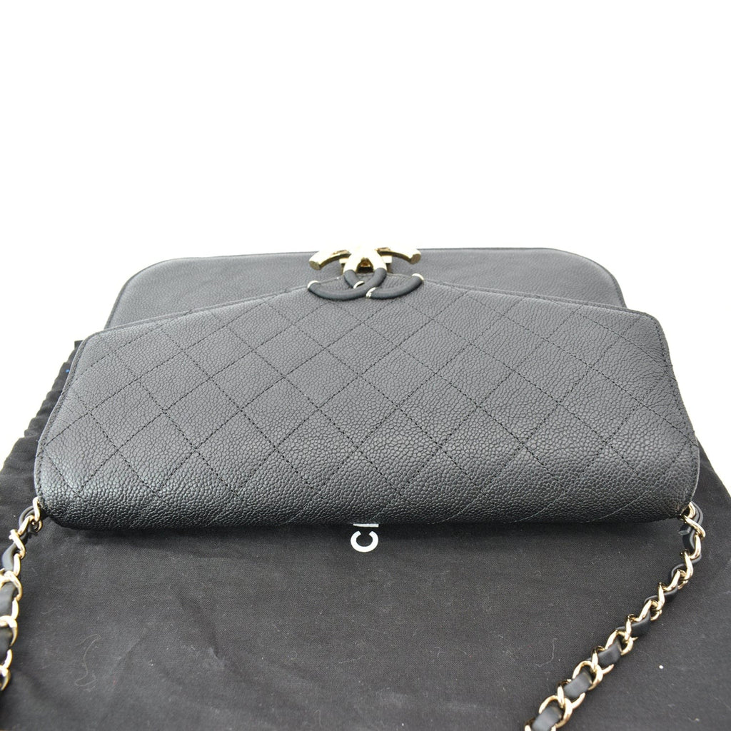Chanel Thread Around Caviar Leather Chain Flap Crossbody Bag Black