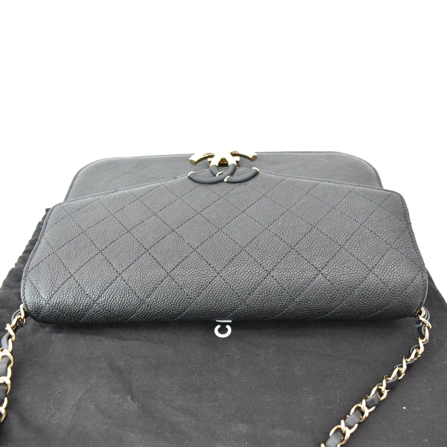 Chanel Thread Around Caviar Leather Chain Flap Crossbody Bag Black