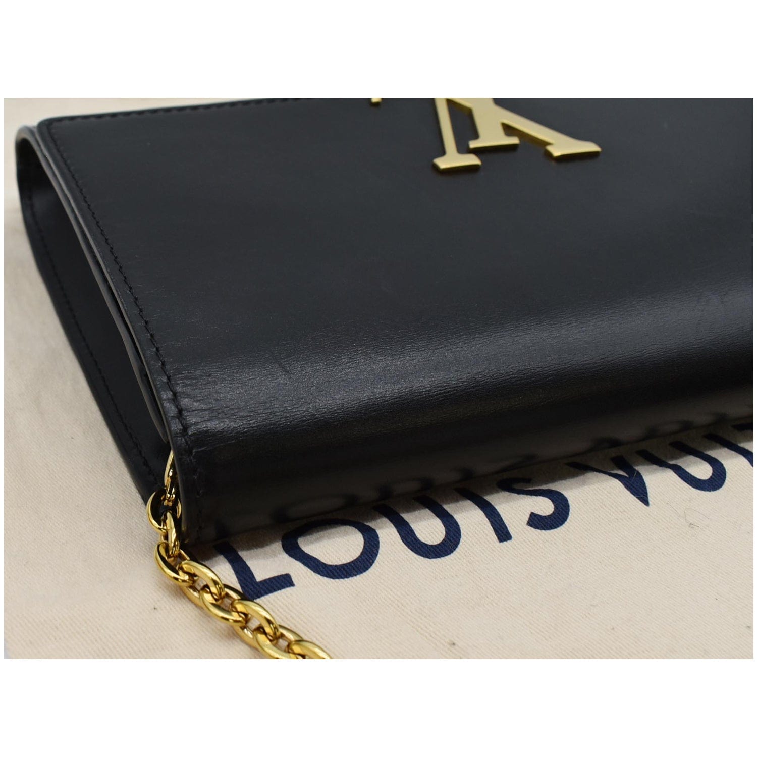 LOUIS VUITTON Chain Louise GM  Leather Shoulder Bag Black