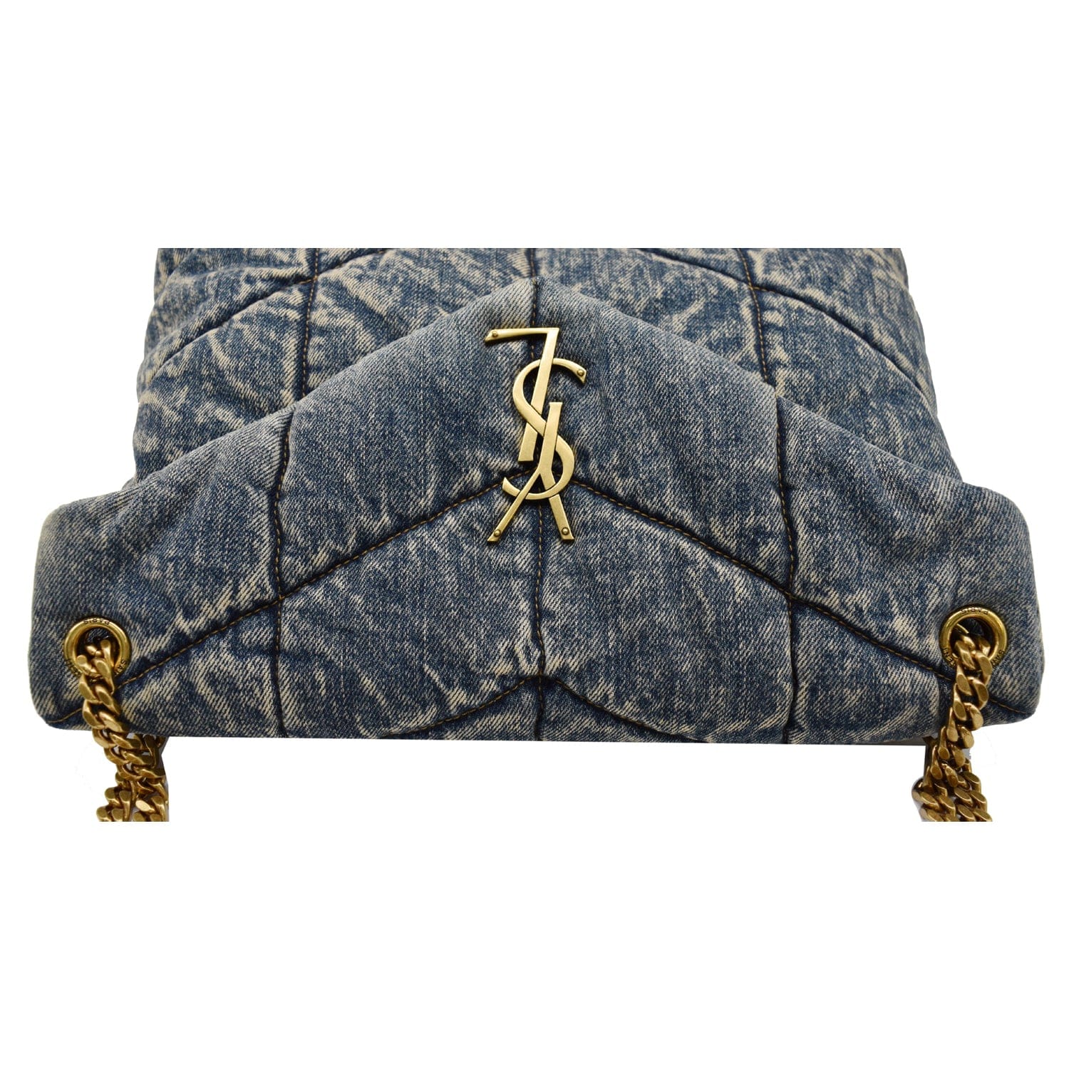 YVES SAINT LAURENT  Puffer Medium Denim Canvas Shoulder Bag Blue