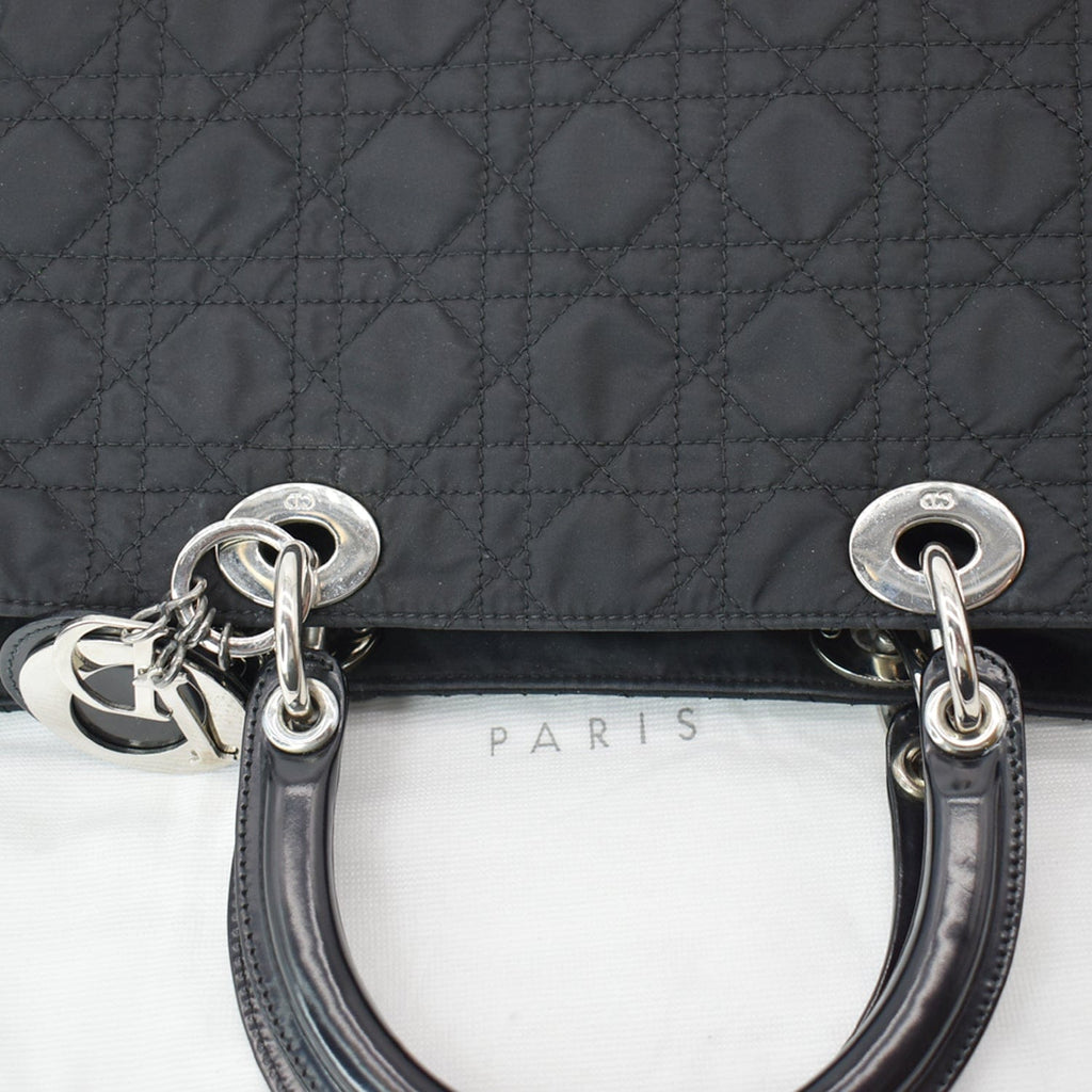 CHRISTIAN DIOR Lady Dior  Nylon Cannage Canvas Tote Bag Black