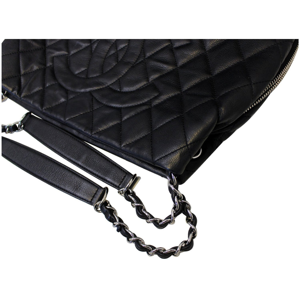 Chanel Black Quilted Caviar Leather Leather Zip Around Tote Bag